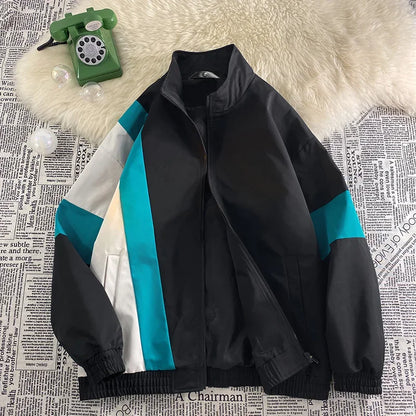 2024 spring mens standing collar jacket patchwork loose windbreaker zipper sports outdoor jackets unisex punching jacket urban fashion pants