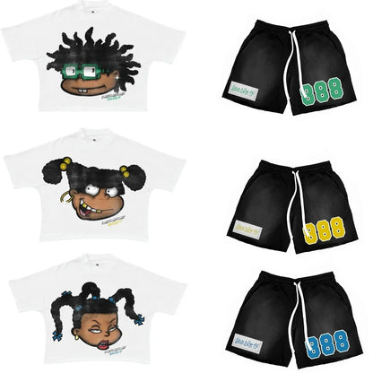 Harajuku cartoon big head pattern graphic t shirts oversized t shirt casual goth y2k tops streetwear 2000s vintage men clothing Street King Limited