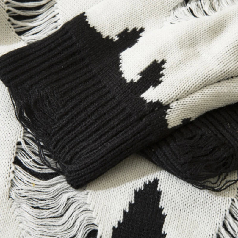 Destroyed Ripped Holes Knitted Sweater Men Pullover Long Sleeve 0-neck Oversize Winter Sweater Harajuku Streetwear Autumn Jumper Street King Limited