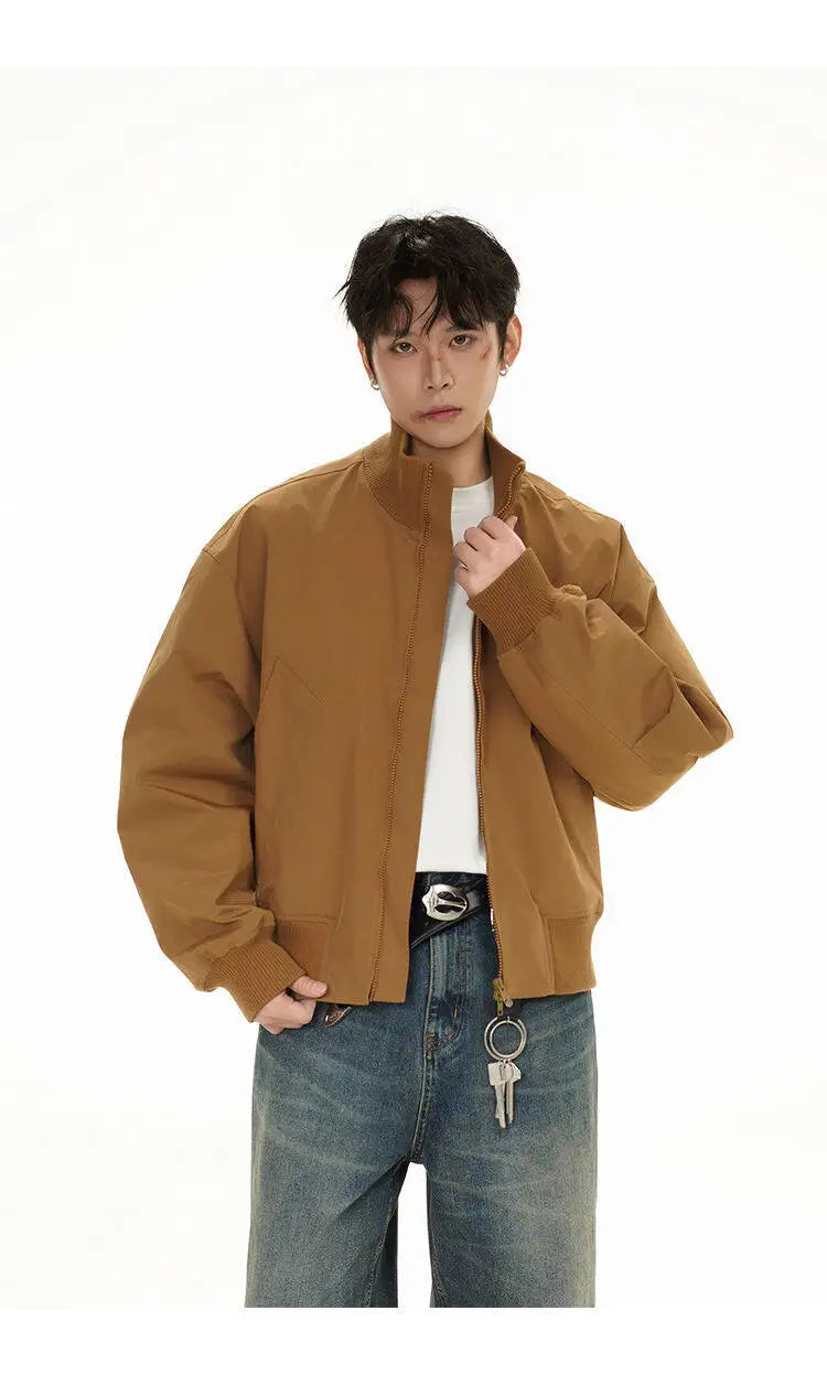 short design stand collar bomber jacket men korean streetwear fashion loose casual vintage bomber jacket coat cityboy outerwear unique shorts style 532