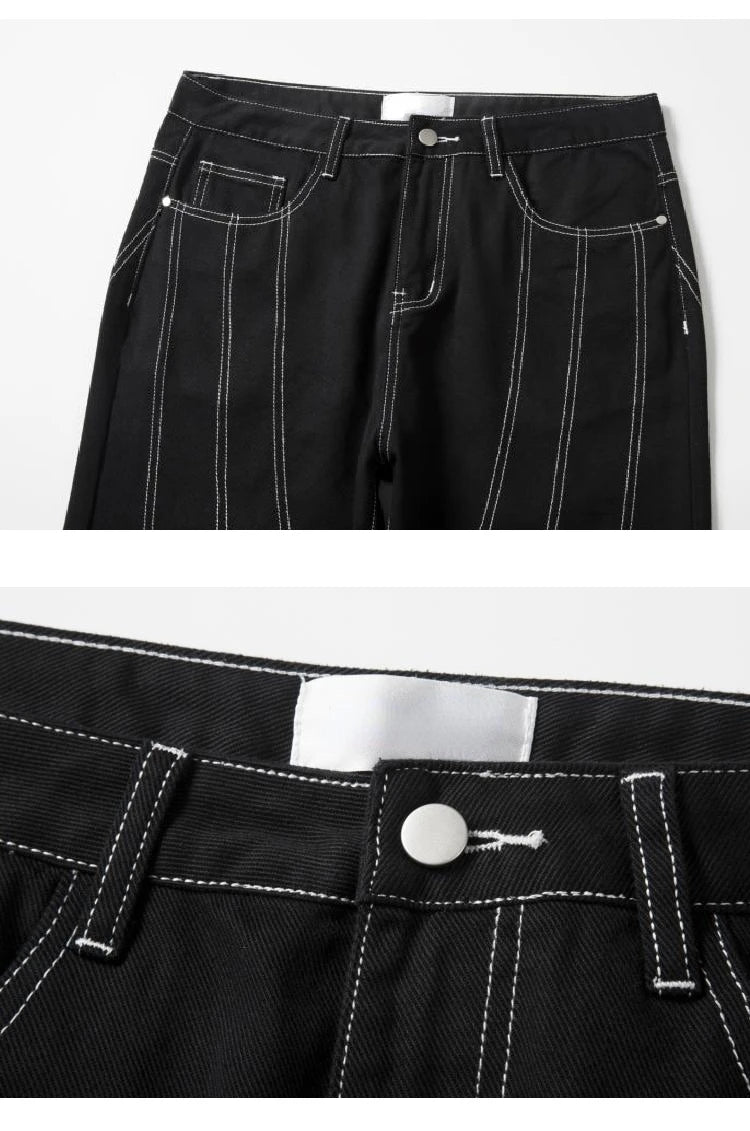 fashion design lines denim jeans mens zipper loose straight trousers hip hop new casual streetwear pants joggers baggy jeans unique joggers style 436