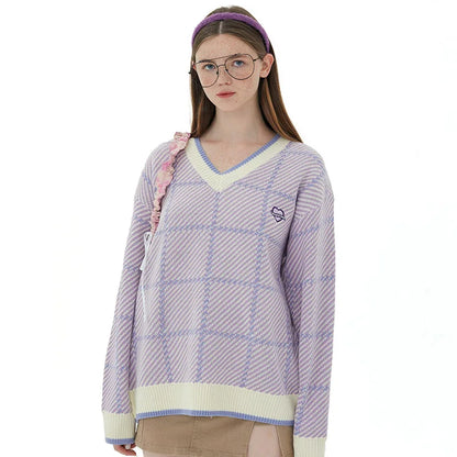 Men Hip Hop Knitted Sweater Streetwear Embroidery Heart Plaid Pullover 2023 Autumn Harajuku Cotton Casual Pullover Sweater Blue Street King Limited