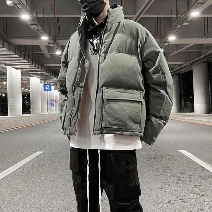 mens jacket winter parkas streetwear thicken warm washed solid zipper cotton padded bomber jackets harajuku fashion casual coat unique default style 4859