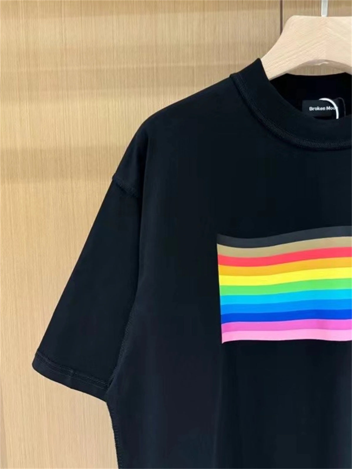 24SS BALCG style rainbow flag logo printed reverse sewn pure cotton Oversized loose short sleeved T-shirt Tops For Summer Street King Limited