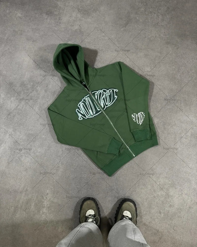 New Letter Embroidered Zipper Hoodie American Fashion Brand Retro Oversized Sweatshirt Women's Trendy Personalized Casual Jacket Street King Limited