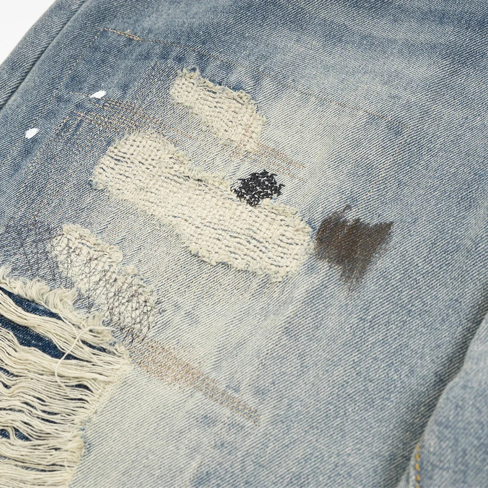 mens fashion ripped jeans blue straight baggy jeans trousers luxury loose casual distressed denim pants male 1 unique jeans style 4434