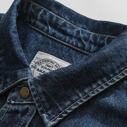 Vintage Men's Spring And Autumn New Washed Distressed Denim Shirt Jacket Loose Casual Long-Sleeved Coat Jacket Street King Limited