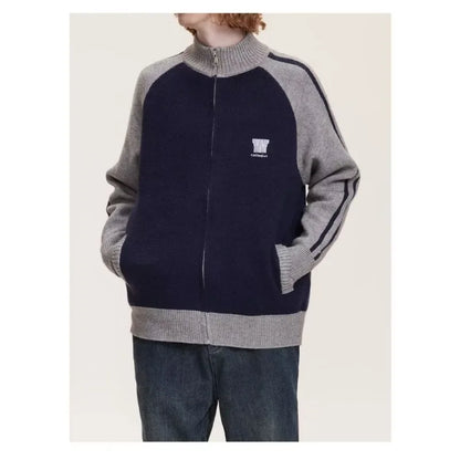 2023 College Vintage Knit Cardigan Men Harajuku Letter Print Patchwork Sweater Casual Loose Zipper Pull Homme Spring Autumn Street King Limited