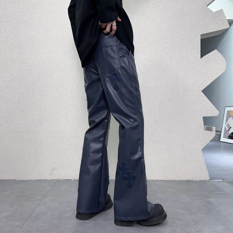 pu leather pants men streetwear fashion hip hop punk gothic vibe casual faux leather pant man boyfriend motorcycle trousers unique default style 2917