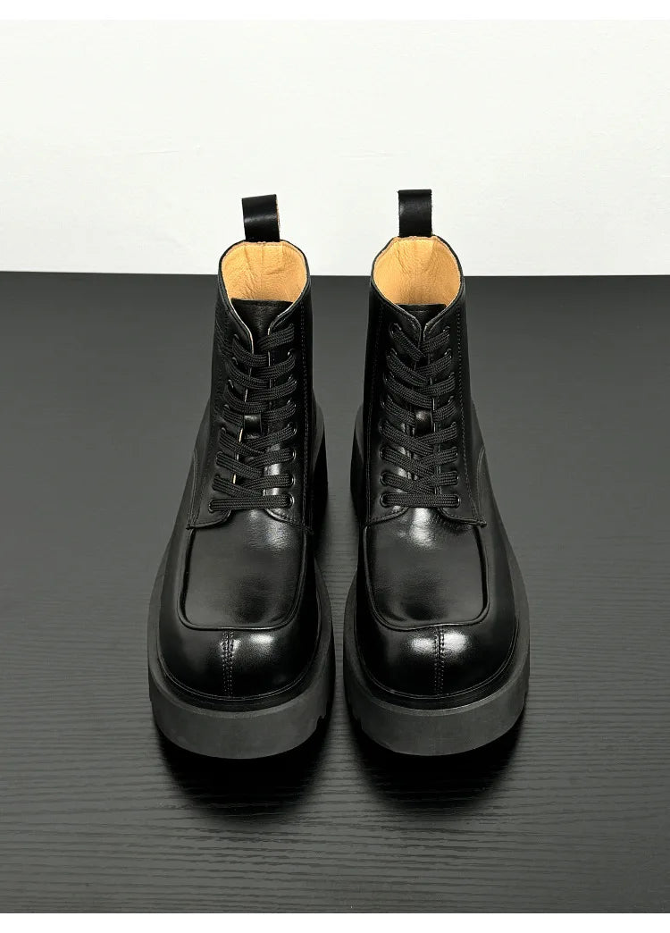 Men's Genuine Leather High Sole Platform Streetwear Fashion Casual Increase Boots Male Punk Gothic Rock Motorcycle Boots Shoes Street King Limited
