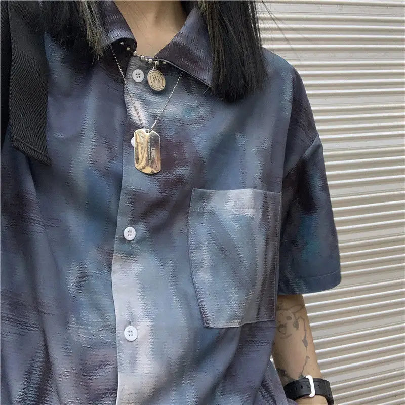 Korean style shirts for men and women 2024 new summer design niche retro tie-dye shirts loose short-sleeved tops trendy y2k tops Street King Limited