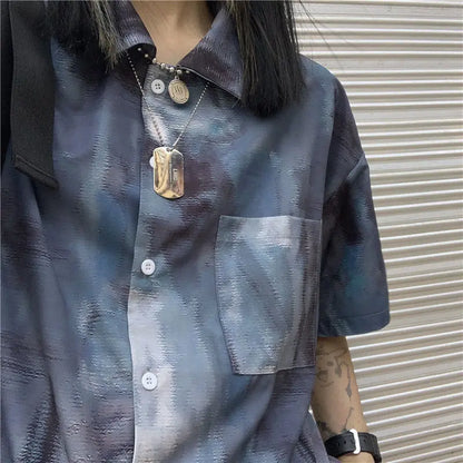 Korean style shirts for men and women 2024 new summer design niche retro tie-dye shirts loose short-sleeved tops trendy y2k tops Street King Limited