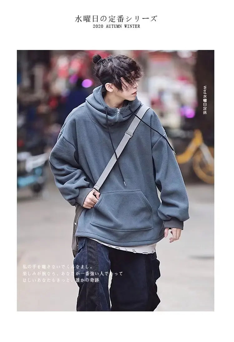 Men Women Winter Fleece Hoodies Korean Style Half Zipper Harajuku Hip Hop Hooded Sweatshirt Street Oversized Couple Pullovers Street King Limited