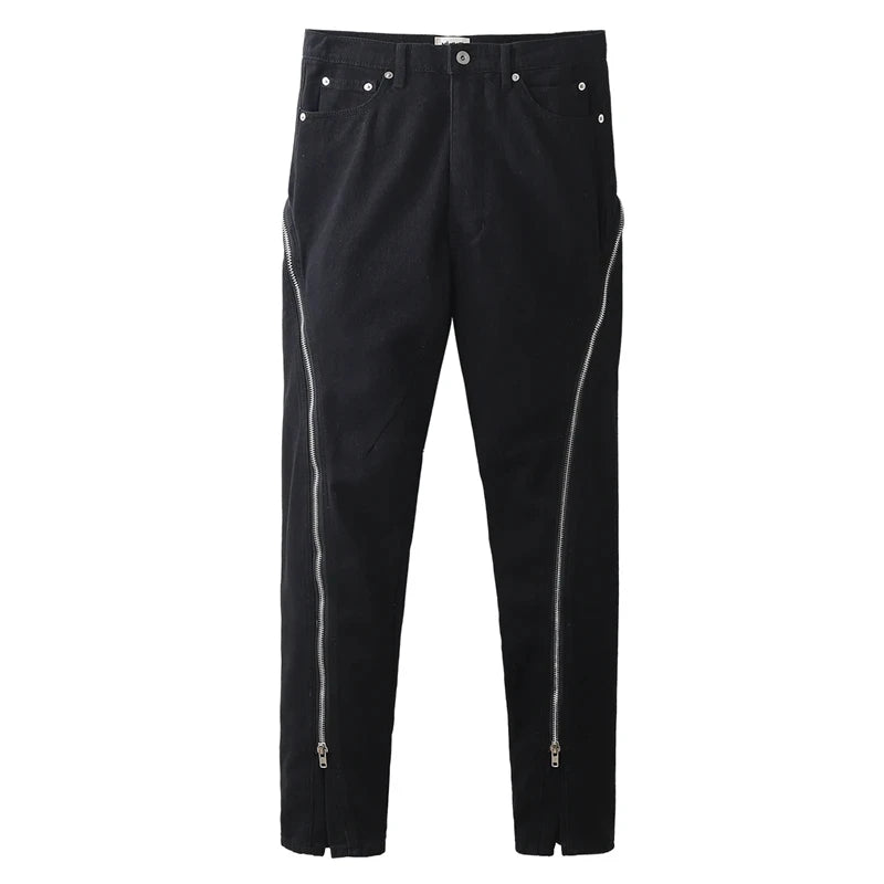 ro style spiral long zipper straight baggy jeans for men and women streetwear y2k pantalones hombre casual denim trousers unique jeans style 3395