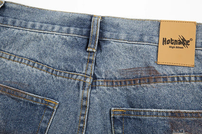 green painted hole washed blue baggy jeans mens streetwear distressed casual loose denim trousers ropa hombre frayed cargo pants unique cargo style 4333