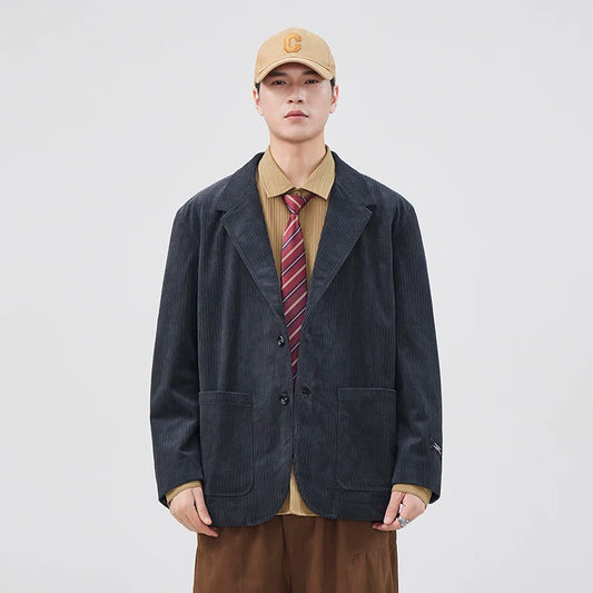 mens loose casual plus size fashion retro corduroy blazer jacket handsome man commuter business suit coat blazers outerwear minimalist street pants