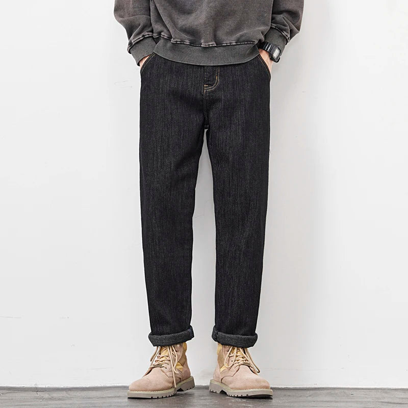 plus size 28 42 micro elastic jeans men classic fashion casual loose straight black denim jeans pant cityboy jeans long trousers unique jeans style 2032