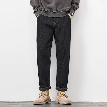 plus size 28 42 micro elastic jeans men classic fashion casual loose straight black denim jeans pant cityboy jeans long trousers unique jeans style 2032