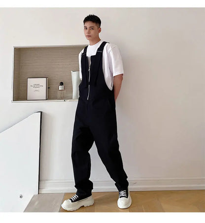 Trendy Men's Shoulder Strap Jumpsuit Pants Washed Loose Fitting Workwear Pants Multi Pocket Streetwear Cargo Suspenders Pants Street King Limited