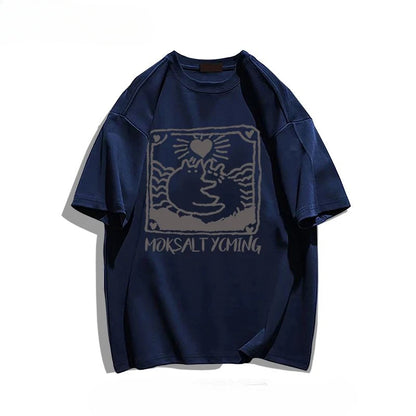 Summer fashion brand pure cotton fashion creative casual fun cat print student party men's and women's short-sleeved T-shirt ins Street King Limited