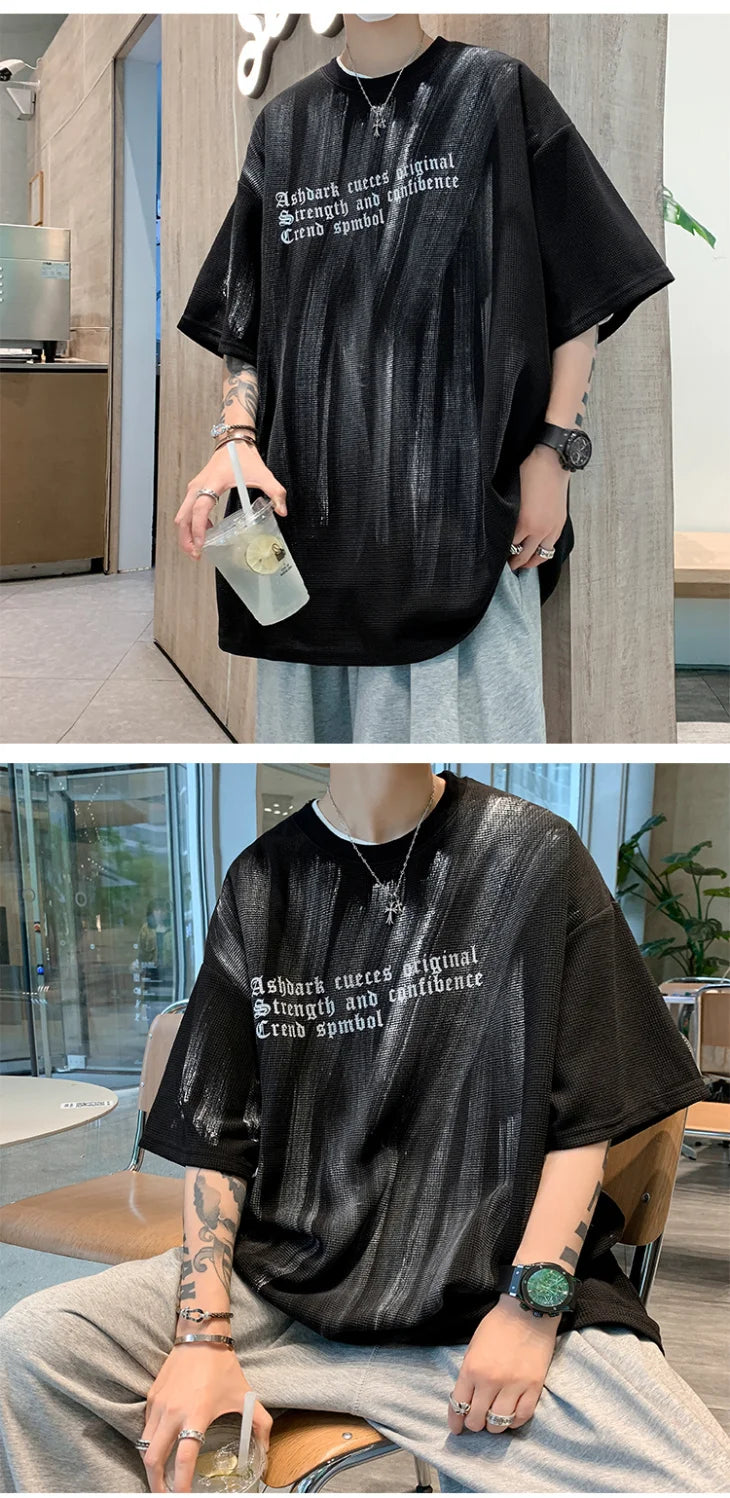 American retro loose summer short-sleeved T-shirt men's new trendy brand handsome high street casual half-sleeved tops y2k tops Street King Limited