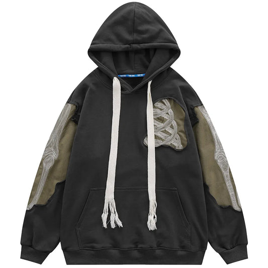 Aolamegs Men Streetwear Hip Hop Hoodie Funny Skull Ripped Patchwork Embroidery Long Sleeves Pullover Autumn Casual Harajuku Tops Street King Limited