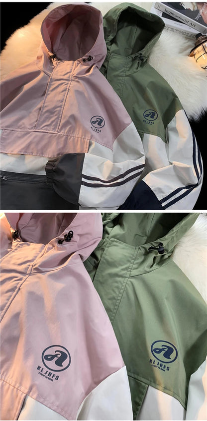 mens outerwear fashion print patchwork college style jackets zip up hooded jcket 2024 new plus size man women windbreaker unique default style 5892