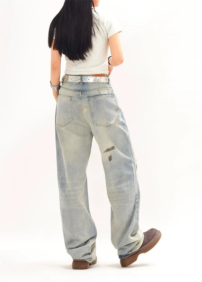 mens fashion ripped jeans blue straight baggy jeans trousers luxury loose casual distressed denim pants male 1 unique jeans style 4440