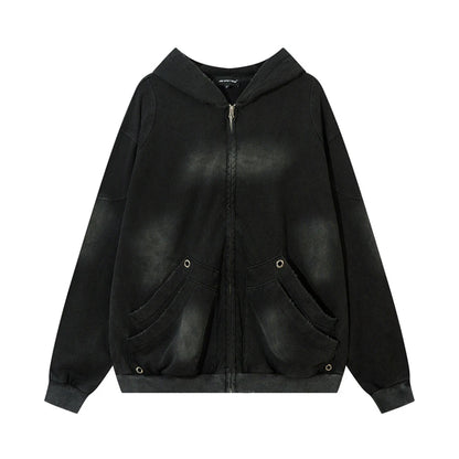 Vintage Zip Up Hoodie Jacket Y2K Punk Gothic Loose Washed Hooded Sweatshirt Coat 2024 Harajuku Cotton Streetwear Street King Limited