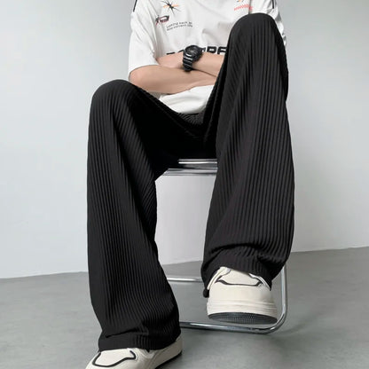 summer pleated pants men fashion oversized ice silk pants men japanese streetwear hip hop loose straight pants mens trousers menswear bottoms