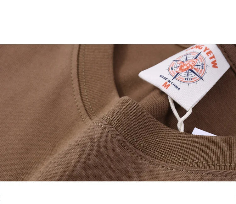 Summer New 220g Pure Cotton Short-Sleeved T-Shirt Men's Japanese Vintage Printed Round Neck Loose Top Street King Limited
