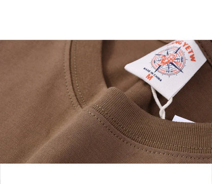 Summer New 220g Pure Cotton Short-Sleeved T-Shirt Men's Japanese Vintage Printed Round Neck Loose Top Street King Limited