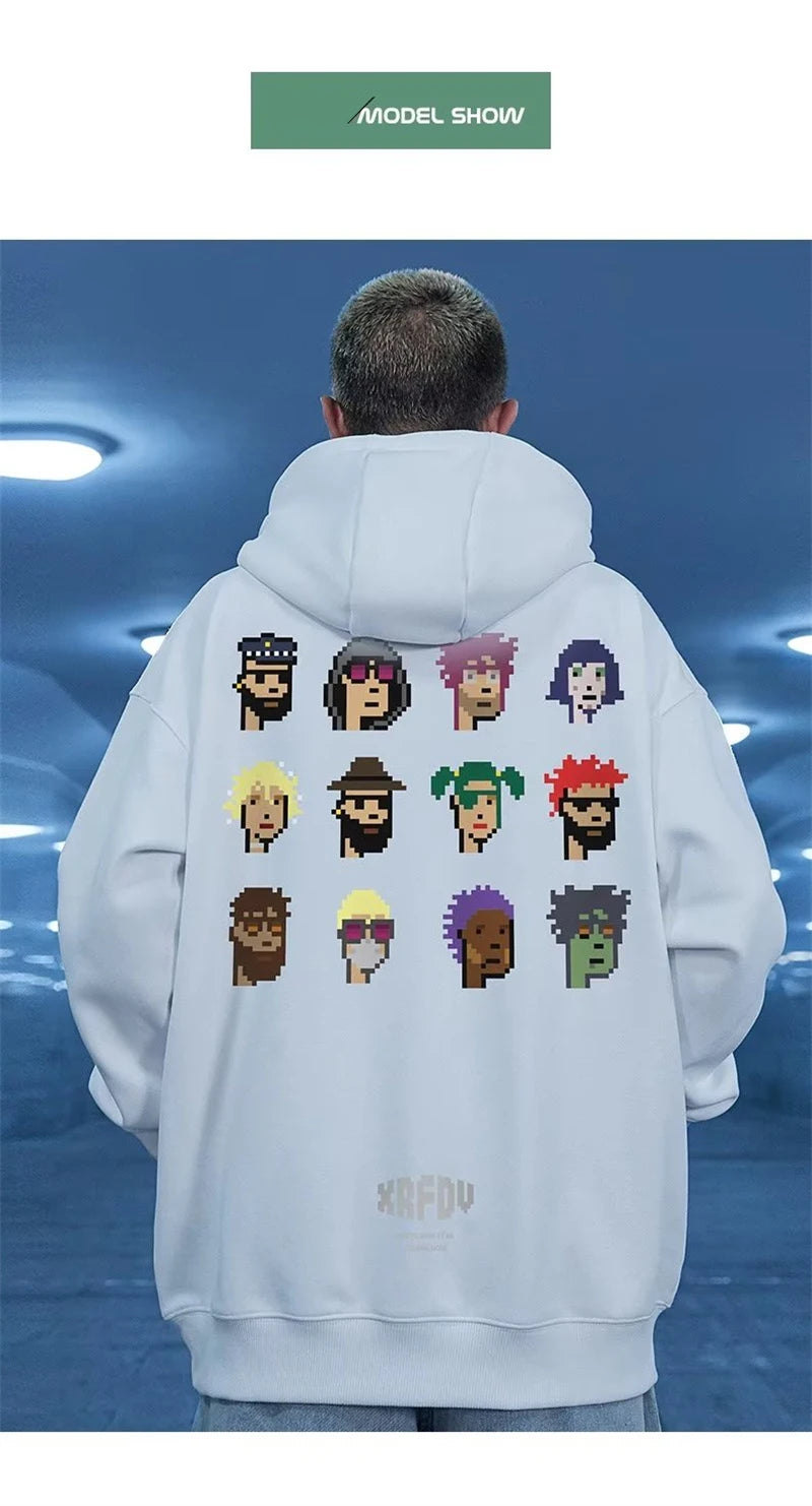 Funny Pixel Figure Graphic Hoodies For Men Autumn Y2K Streetwear Pullovers Hooded Sweatshirts Hombre Harajuku Hip Hop Hoody Street King Limited