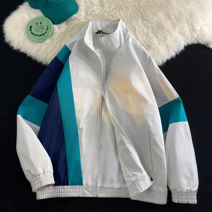 2024 spring mens standing collar jacket patchwork loose windbreaker zipper sports outdoor jackets unisex punching jacket menswear bottoms