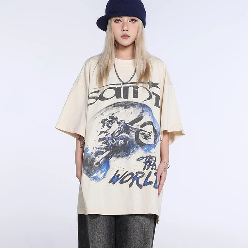 Black White Blue SAINT T-shirt Men Woman Good Quality Vintage Cartoon Pattern Printing Loose Casual Top Tees Street King Limited