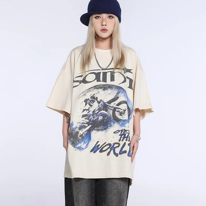 Black White Blue SAINT T-shirt Men Woman Good Quality Vintage Cartoon Pattern Printing Loose Casual Top Tees Street King Limited