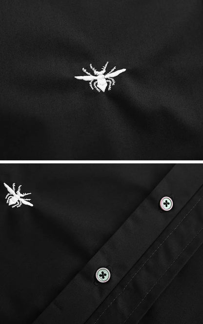 New 2021 Luxury Men Classic Embroidered bee stripe Ribbon Fashion Cotton Casual Shirts Shirt High Quality Short Sleeves A65 Street King Limited