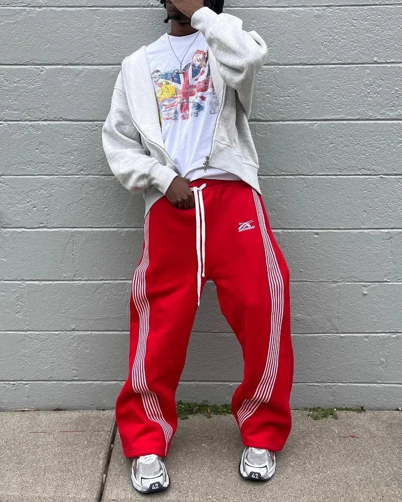 retro harajuku hip hop american y2k new casual pants side striped casual pants mens womens street drawstring high waist pants relaxed fit trousers