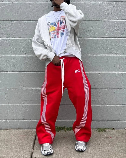 retro harajuku hip hop american y2k new casual pants side striped casual pants mens womens street drawstring high waist pants relaxed fit trousers