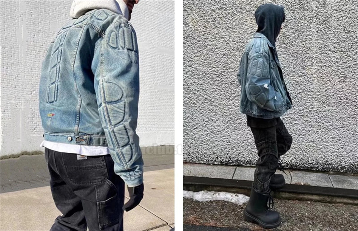 24fw kanye west yzy brand fashion high street heavy weight denim jacket worn quality jacket coat for men unique jeans style 80