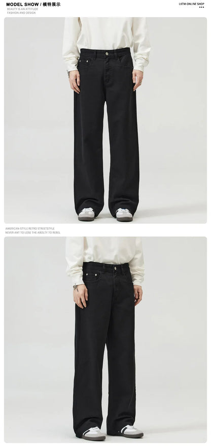 men solid color denim wide leg straight streetwear fashion loose casual jeans pants women y2k jeans trousers unique jeans style 1716