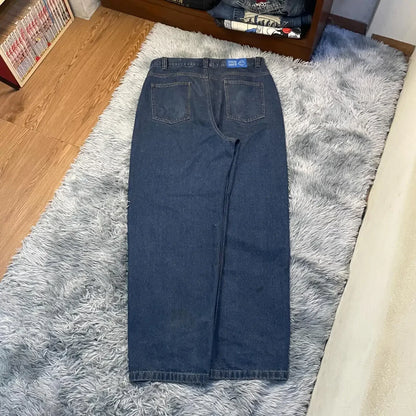 retro blue baggy jeans y2k pants hip hop cartoon streetwear polar big boy jeans embroidery mens womens high waist wide trouser ripped baggy denim