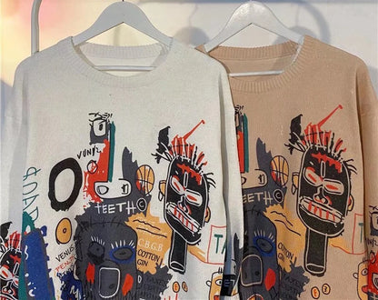 Rainbowtouches Men Sweaters High Street Graffiti Crew Neck Trendy Vintage Knitted Sweater Spring And Autumn Mens Clothing Street King Limited
