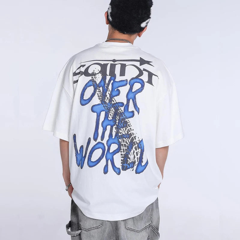 Black White Blue SAINT T-shirt Men Woman Good Quality Vintage Cartoon Pattern Printing Loose Casual Top Tees Street King Limited