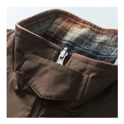 double side wearable coach jacket men streetwear fashion cleanfit splice plaid loose casual outdoor cargo jacket boyfriend coat baggy cargo bottoms