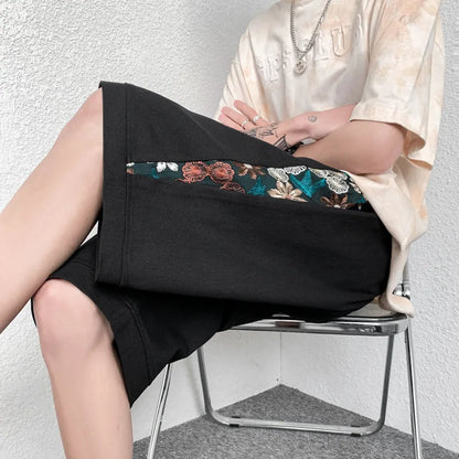 Summer Embroidery Shorts Men Fashion Casual Flower Shorts Mens Japanese Streetwear Loose Hip-hop Straight Shorts Men Plus Size Street King Limited