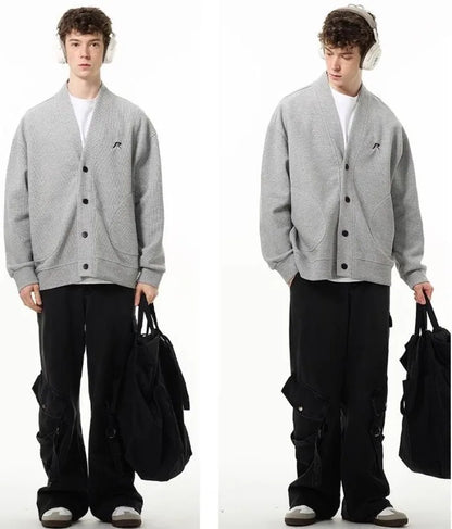 American V-neck Mens Cardigan Spring New Embroidered Casual Loose Couple Knitted Coats Single Breasted Solid Sweater Jackets Street King Limited