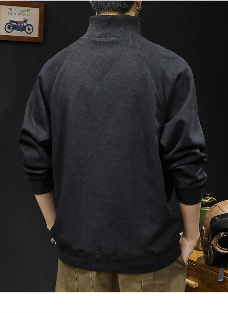 Autumn Suede Turtleneck Long Sleeve Sweatshirts Men Letter Foam Print Patchwork Crewneck Pullover Hoodie Y2K Streetwear Clothes Street King Limited