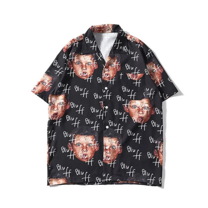 Dark Icon Bluff Boy Full Printing Hip Hop Shirt Street Summer Short Sleeved Men's Shirts Streetwear Clothing Street King Limited