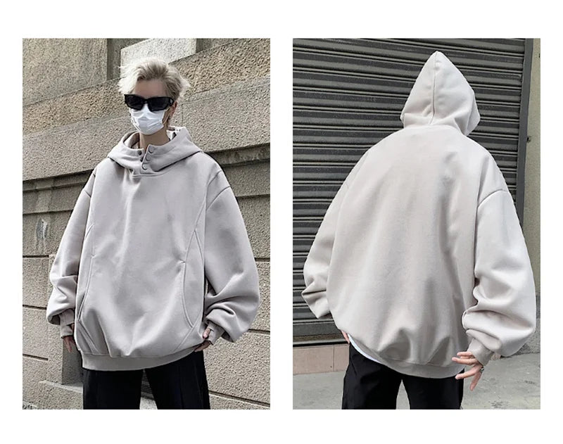 Streetwear New Retro Button Neck Hooded Sweatshirts For Men Autumn Fleece Y2K Vin New Retro Button Neck Hooded Sweatshirts For Men Autumn Fleece Y2K Vintage Hoodies Hip Hop Fashion Streetwear Pullover Hoodie Fashion Sweater Jacket With Graphic Design For Men